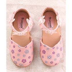 Cute Walk by Babyhug Velcro Closure Ballerina with Floral Applique - Pink