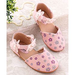Cute Walk by Babyhug Velcro Closure Ballerina with Floral Applique - Pink