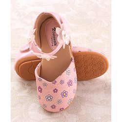Cute Walk by Babyhug Velcro Closure Ballerina with Floral Applique - Pink