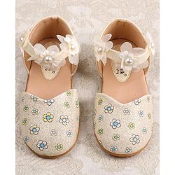 Cute Walk by Babyhug Velcro Closure Ballerina with Floral Applique - Pink