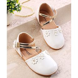 Cute Walk by Babyhug Velcro Closure Ballerina with Floral Applique  - White