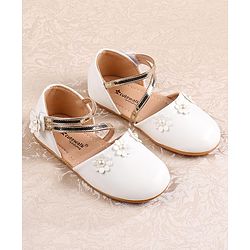 Cute Walk by Babyhug Velcro Closure Ballerina with Floral Applique  - White