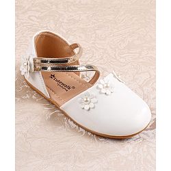 Cute Walk by Babyhug Velcro Closure Ballerina with Floral Applique  - White