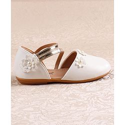 Cute Walk by Babyhug Velcro Closure Ballerina with Floral Applique  - White
