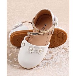 Cute Walk by Babyhug Velcro Closure Ballerina with Floral Applique  - White