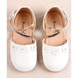 Cute Walk by Babyhug Velcro Closure Ballerina with Floral Applique  - White