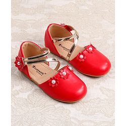 Cute Walk by Babyhug Velcro Closure Ballerina with Floral Applique  - White