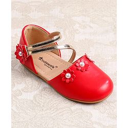 Cute Walk by Babyhug Velcro Closure Ballerina with Floral Applique  - White