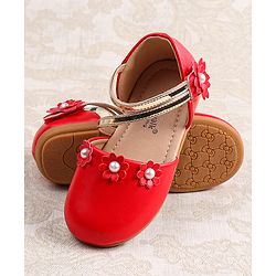 Cute Walk by Babyhug Velcro Closure Ballerina with Floral Applique  - White