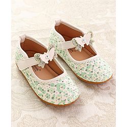 Cute Walk by Babyhug Ballerinas with Velcro Closure Heart Print & Bow Applique - Mint