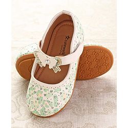 Cute Walk by Babyhug Ballerinas with Velcro Closure Heart Print & Bow Applique - Mint