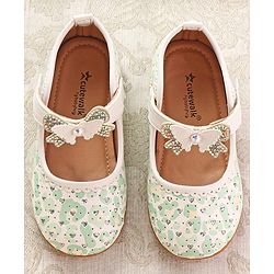 Cute Walk by Babyhug Ballerinas with Velcro Closure Heart Print & Bow Applique - Mint