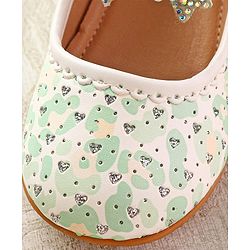 Cute Walk by Babyhug Ballerinas with Velcro Closure Heart Print & Bow Applique - Mint