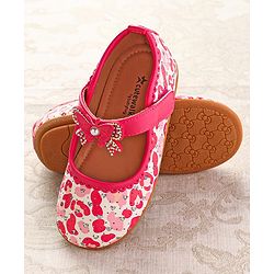 Cute Walk by Babyhug Ballerinas with Velcro Closure Heart Print & Bow Applique - Mint