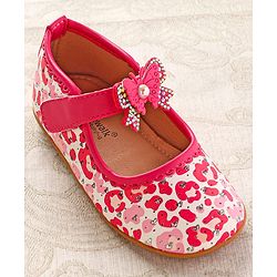 Cute Walk by Babyhug Ballerinas with Velcro Closure Heart Print & Bow Applique - Mint