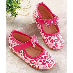 Cute Walk by Babyhug Ballerinas with Velcro Closure Heart Print & Bow Applique - Mint