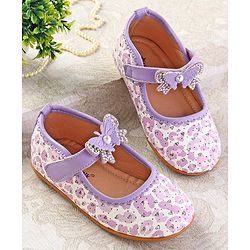 Cute Walk by Babyhug Ballerinas with Velcro Closure Heart Print & Bow Applique - Mint