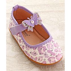 Cute Walk by Babyhug Ballerinas with Velcro Closure Heart Print & Bow Applique - Mint