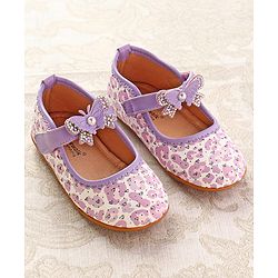 Cute Walk by Babyhug Ballerinas with Velcro Closure Heart Print & Bow Applique - Mint