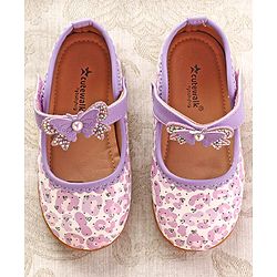 Cute Walk by Babyhug Ballerinas with Velcro Closure Heart Print & Bow Applique - Mint