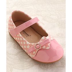 Cute Walk by Babyhug Ballerinas With Velcro Closure & Glitter Bow Applique - Pink