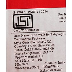 Cute Walk by Babyhug Ballerina with Velcro Closure & Bow Applique - White