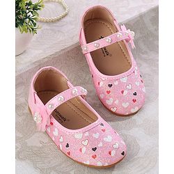 Cute Walk by Babyhug Ballerina with Velcro Closer & Hearts Print - Pink