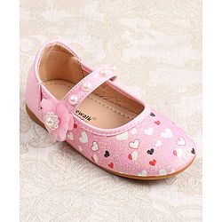 Cute Walk by Babyhug Ballerina with Velcro Closer & Hearts Print - Pink