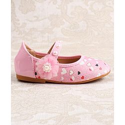 Cute Walk by Babyhug Ballerina with Velcro Closer & Hearts Print - Pink