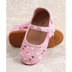 Cute Walk by Babyhug Ballerina with Velcro Closer & Hearts Print - Pink