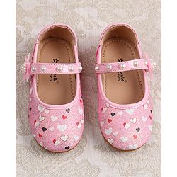 Cute Walk by Babyhug Ballerina with Velcro Closer & Hearts Print - Pink