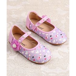 Cute Walk by Babyhug Ballerina with Velcro Closer & Hearts Print - Pink