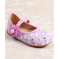Cute Walk by Babyhug Ballerina with Velcro Closer & Hearts Print - Pink