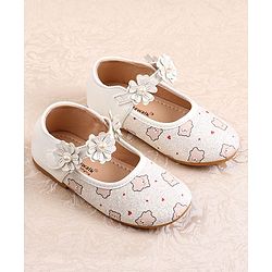 Cute Walk by Babyhug Velcro Closer Ballerina with Floral Applique & Bear Print - White