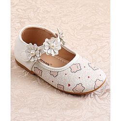 Cute Walk by Babyhug Velcro Closer Ballerina with Floral Applique & Bear Print - White