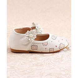 Cute Walk by Babyhug Velcro Closer Ballerina with Floral Applique & Bear Print - White