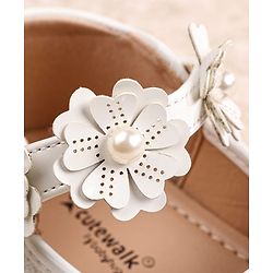 Cute Walk by Babyhug Velcro Closer Ballerina with Floral Applique & Bear Print - White