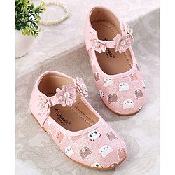 Cute Walk by Babyhug Velcro Closer Ballerina with Floral Applique & Bear Print - White