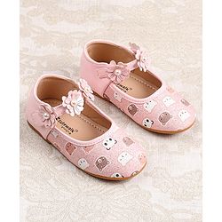 Cute Walk by Babyhug Velcro Closer Ballerina with Floral Applique & Bear Print - White
