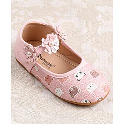 Cute Walk by Babyhug Velcro Closer Ballerina with Floral Applique & Bear Print - White