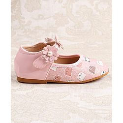 Cute Walk by Babyhug Velcro Closer Ballerina with Floral Applique & Bear Print - White