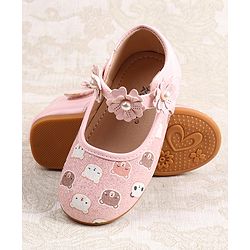 Cute Walk by Babyhug Velcro Closer Ballerina with Floral Applique & Bear Print - White
