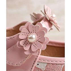 Cute Walk by Babyhug Velcro Closer Ballerina with Floral Applique & Bear Print - White