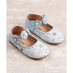 Cute Walk by Babyhug Velcro Closer Ballerina with Floral Applique & Bear Print - White