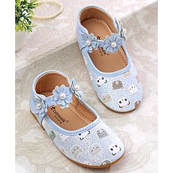 Cute Walk by Babyhug Velcro Closer Ballerina with Floral Applique & Bear Print - White