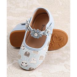 Cute Walk by Babyhug Velcro Closer Ballerina with Floral Applique & Bear Print - White
