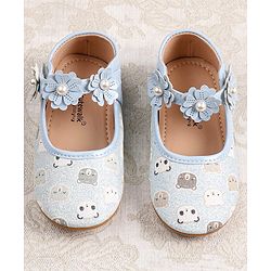 Cute Walk by Babyhug Velcro Closer Ballerina with Floral Applique & Bear Print - White