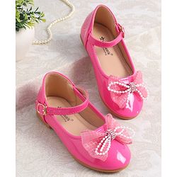 Cute Walk by Babyhug Clip Closure Ballerina with Bow Applique & Pearl Detailing - Fuchsia