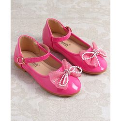 Cute Walk by Babyhug Clip Closure Ballerina with Bow Applique & Pearl Detailing - Fuchsia