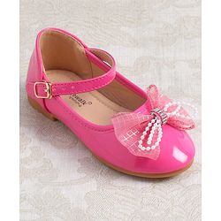Cute Walk by Babyhug Clip Closure Ballerina with Bow Applique & Pearl Detailing - Fuchsia